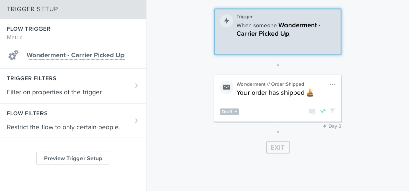 Carrier Picked Up (order shipped) Shipment Created Industry Flow screenshot