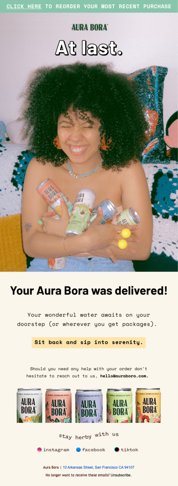 Aura Bora Delivered Notification Food and Beverage Email Template 