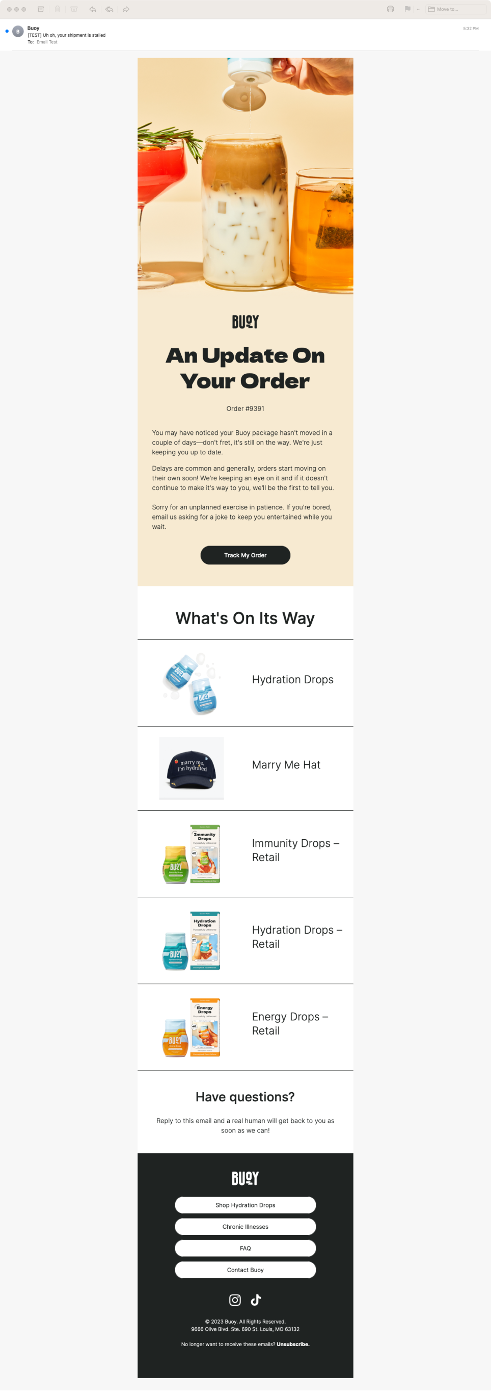 Buoy Delayed Shipment Notification Supplements and Vitamins Email Template 