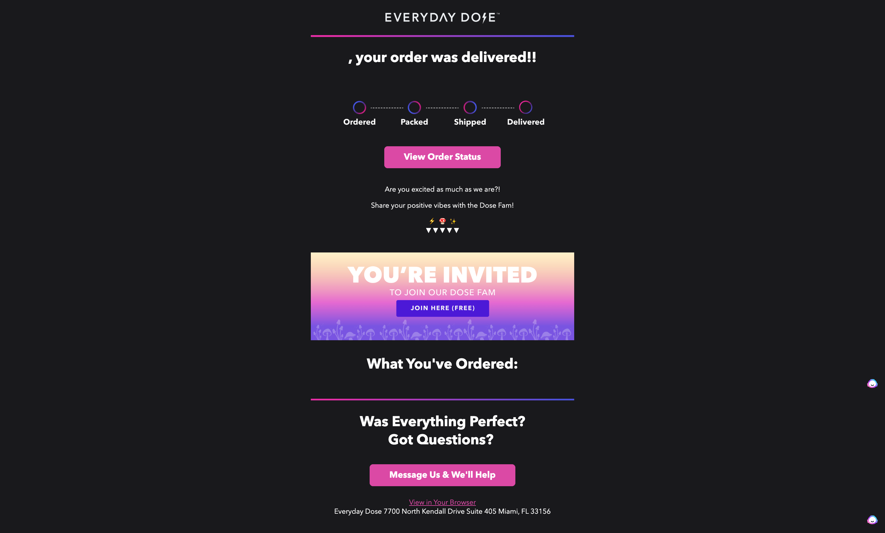 Everyday Dose Delivered Notification Supplements and Vitamins Email Template 