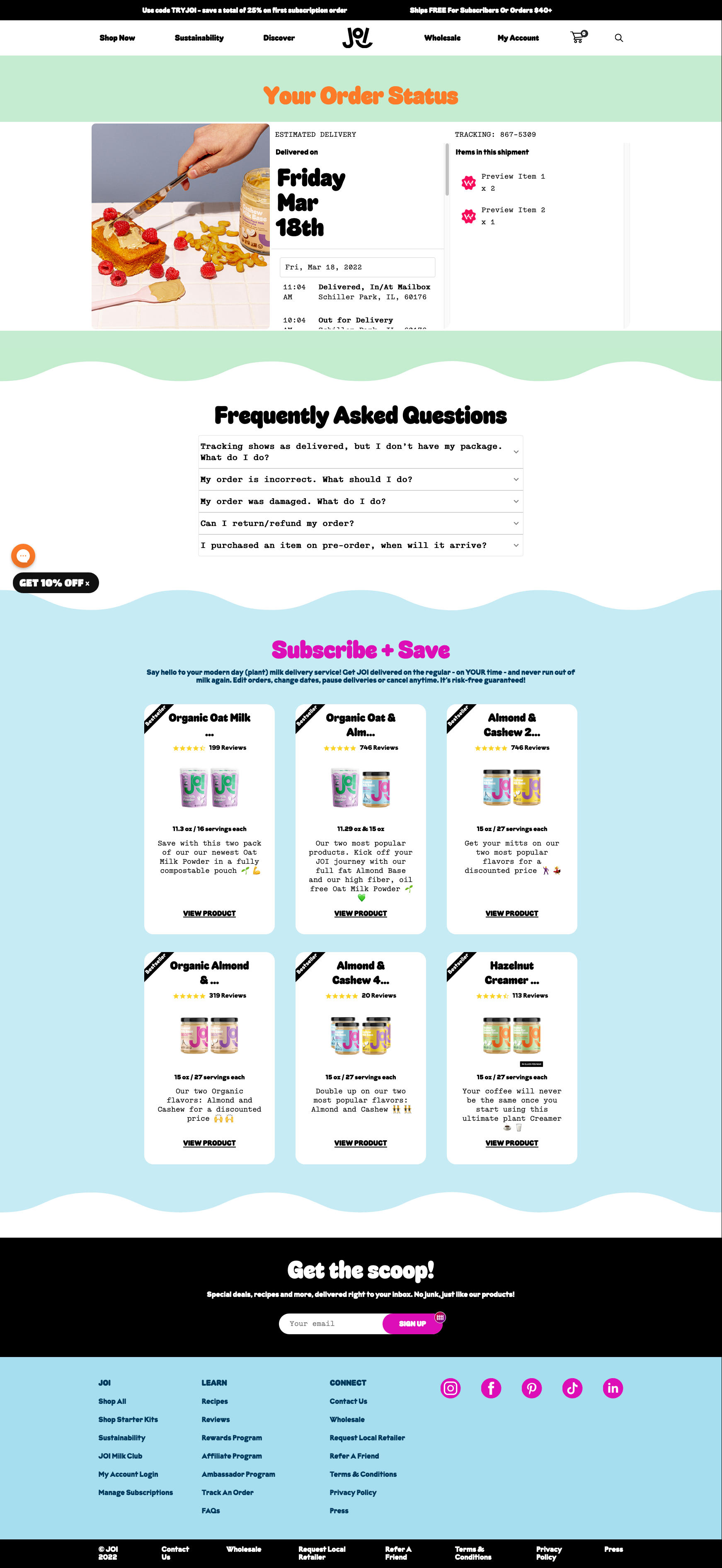 JOI Plant Milk Three-Column Food and Beverage Tracking Page 