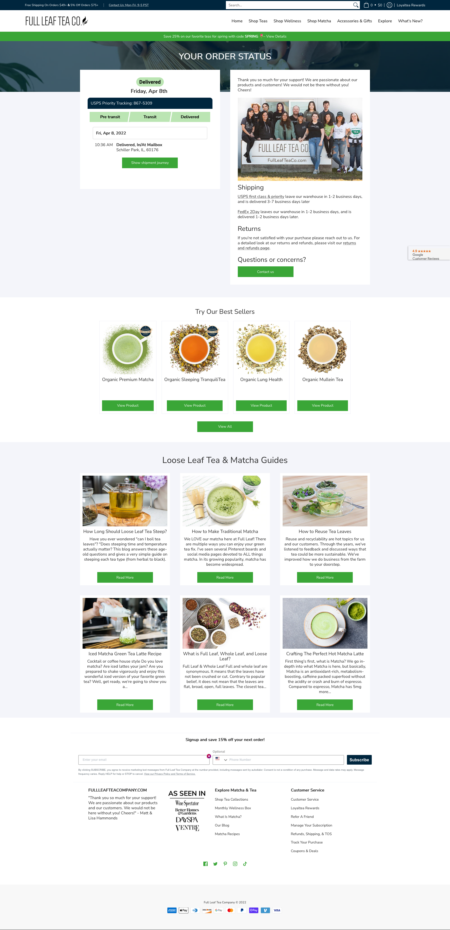 Full Leaf Tea Company Single-Column Food and Beverage Tracking Page 
