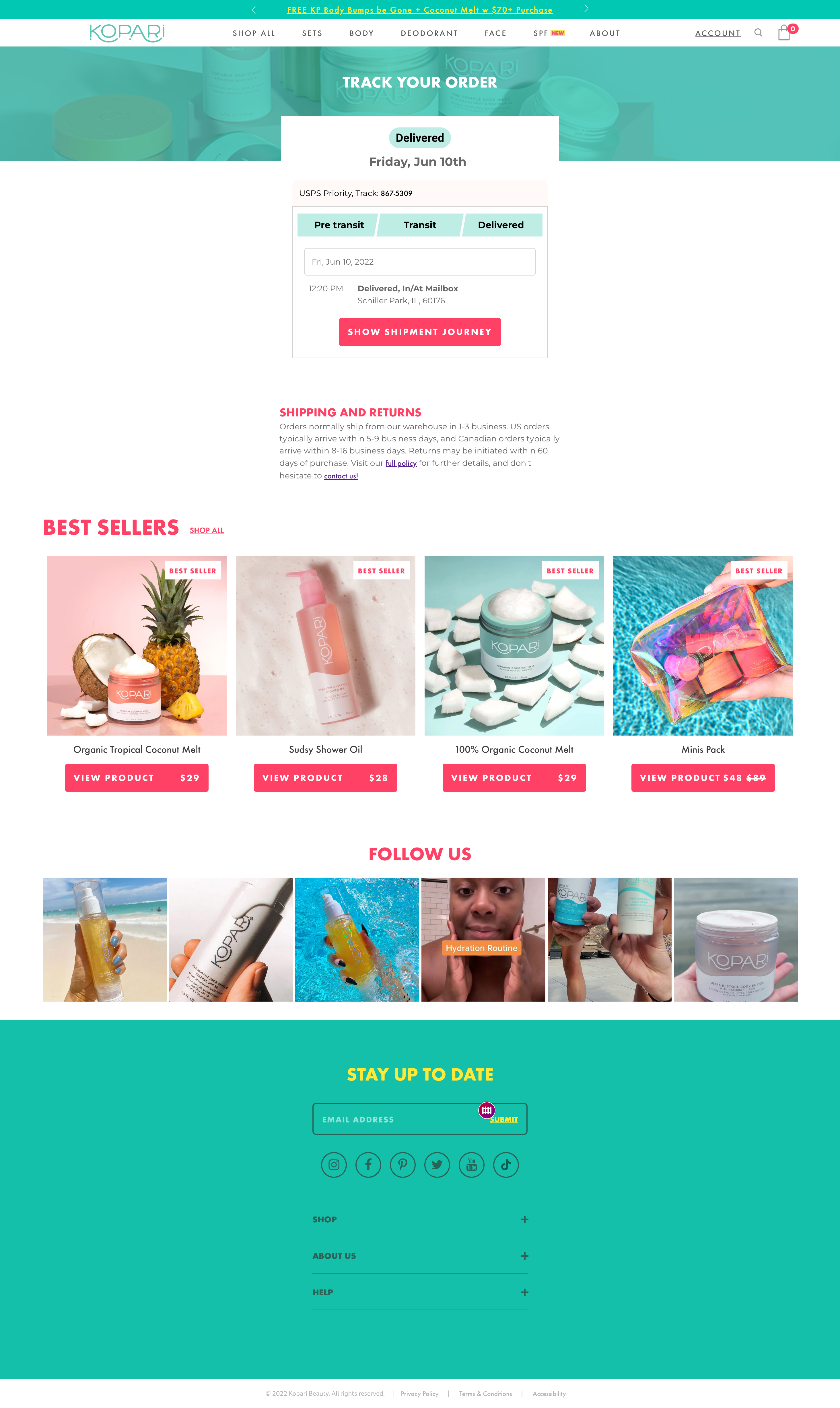 Kopari Beauty Single-Column Cosmetics and Beauty Tracking Page 