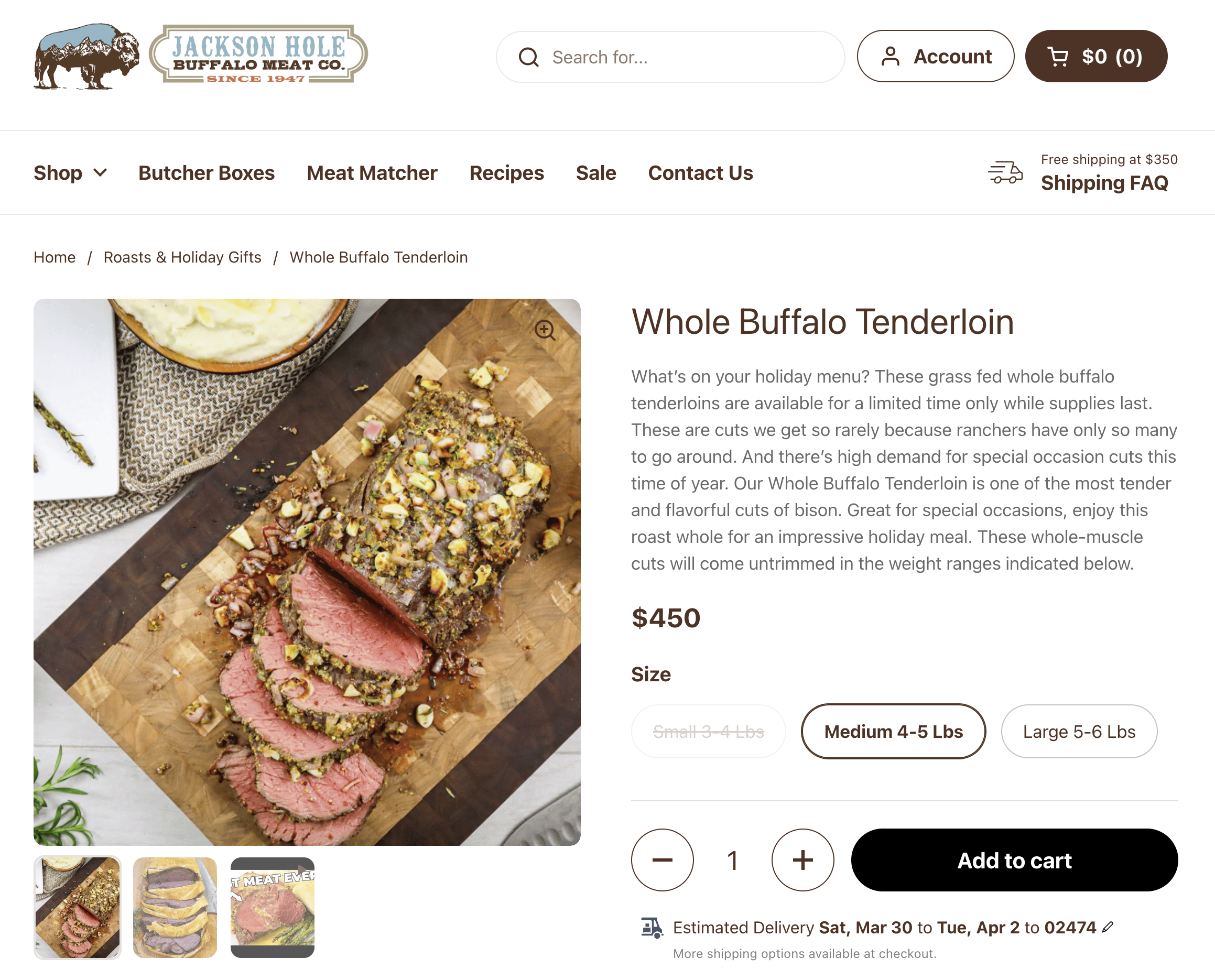 Jackson Hole Buffalo Meat pdp Industry Page screenshot