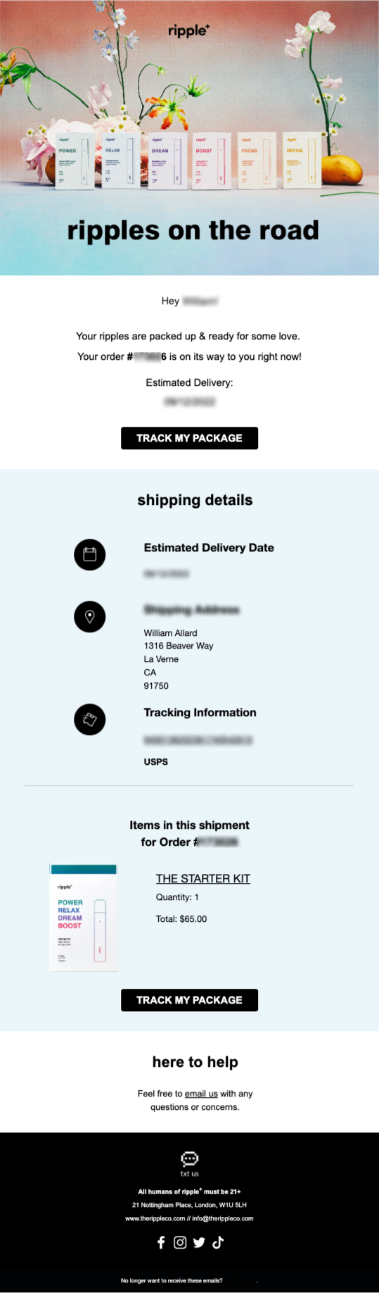 The Ripple Shipment Created Industry Email Template screenshot
