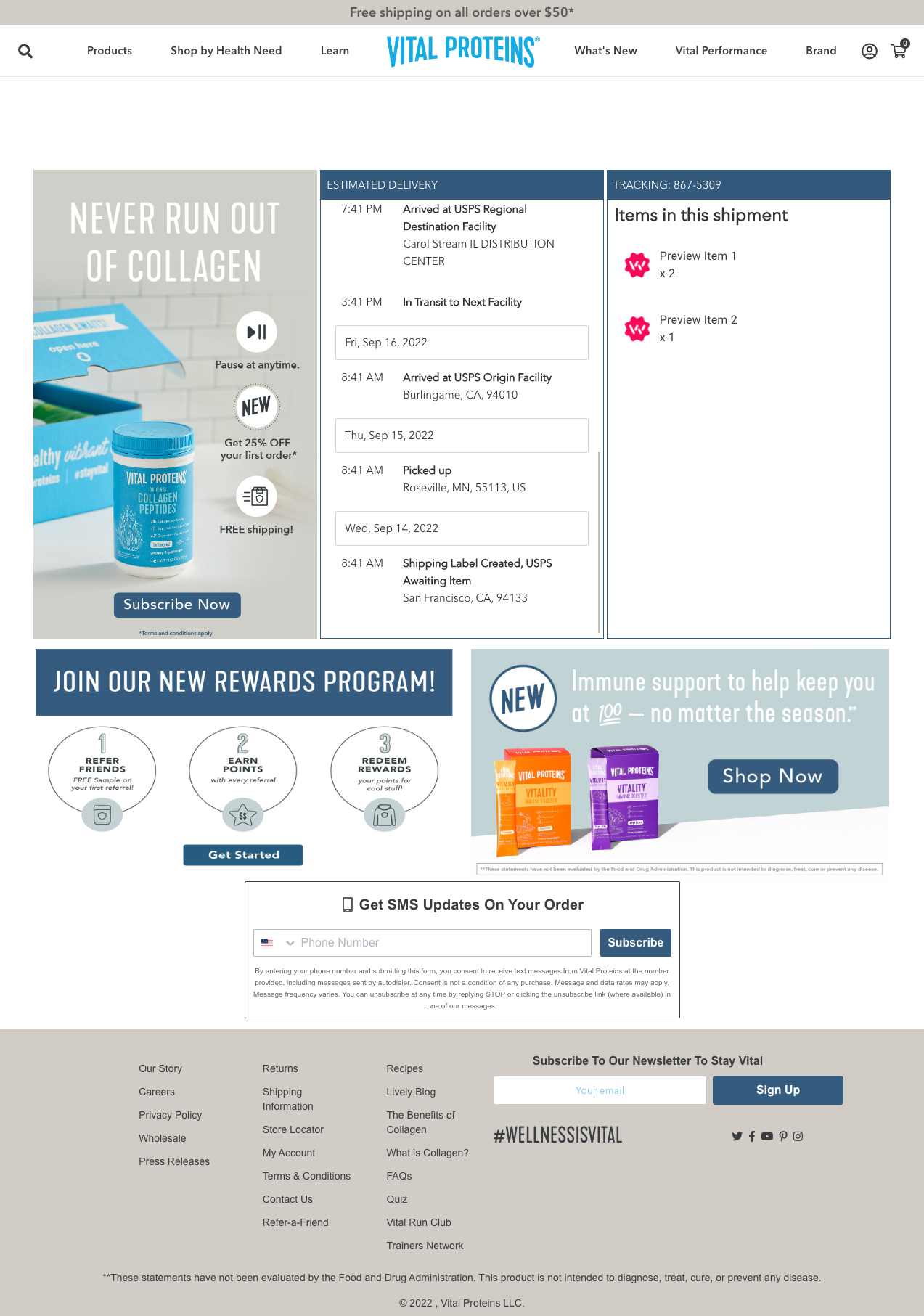 Vital Proteins Three-Column Industry Tracking Page screenshot