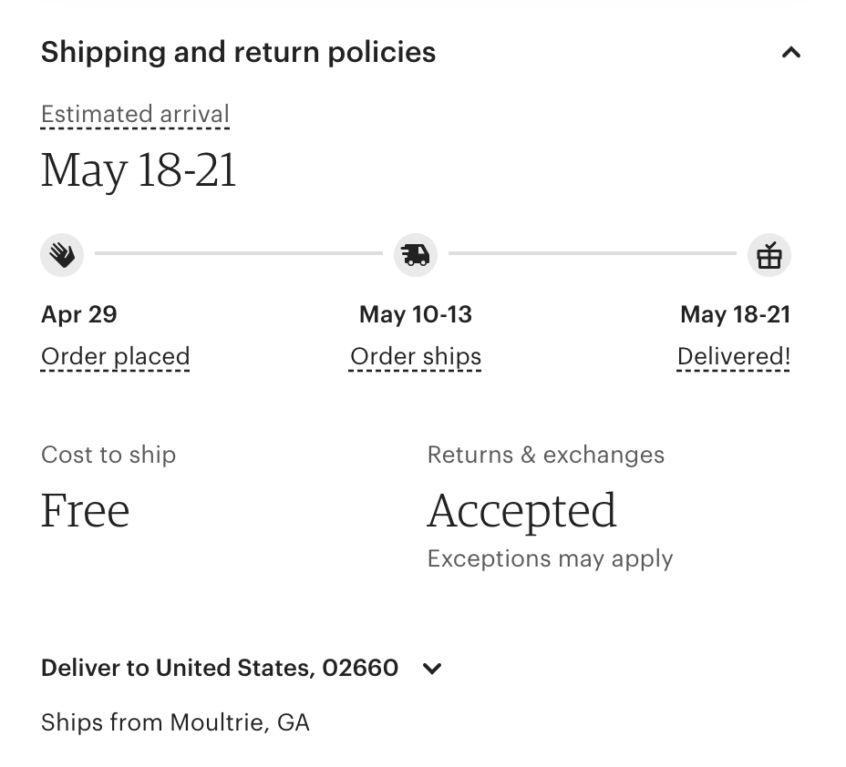 ecommerce shipping eta example