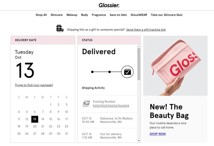 glossier order tracking page