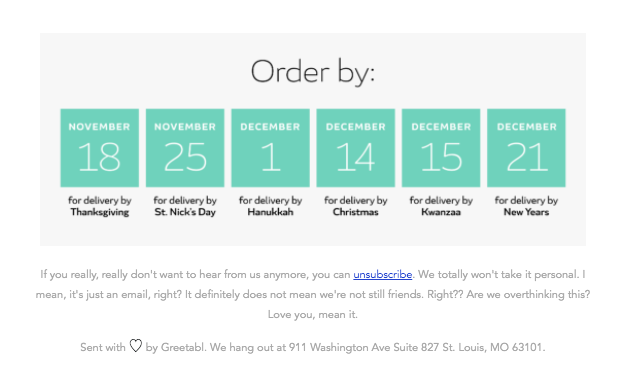 Greetable shipping dates