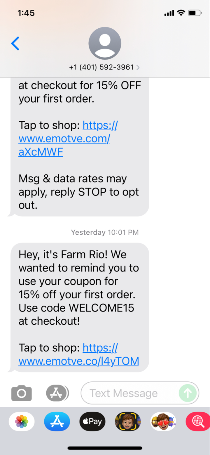 SMS retail marketing from farm rio