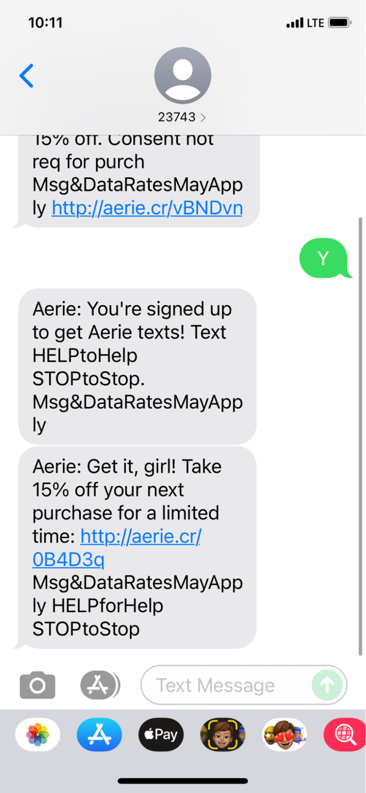 aerie sms promotional texts