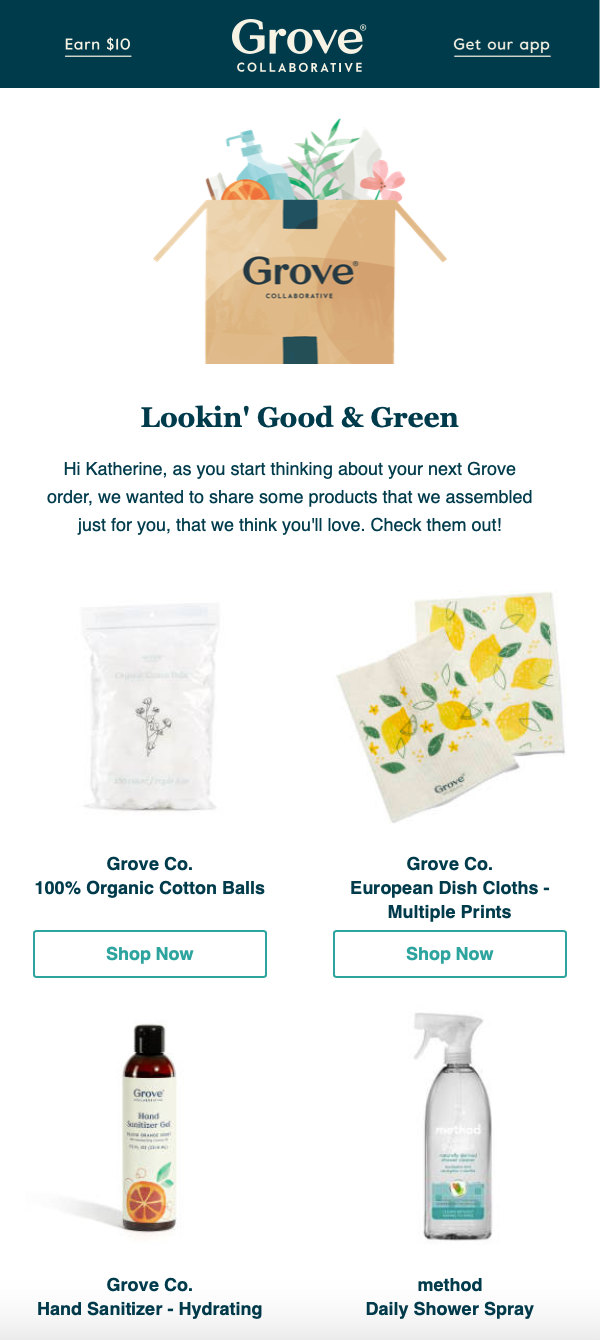 grove monthly subscription box marketing email