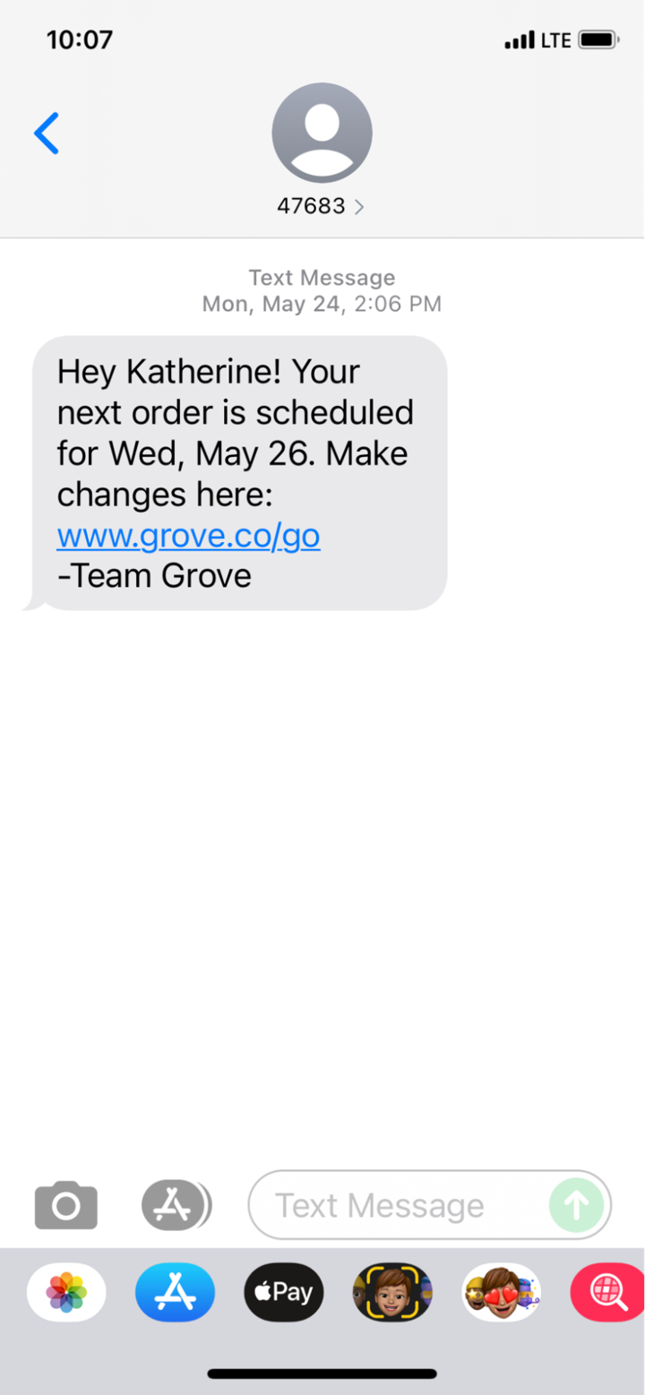 grove subscription sms reminder