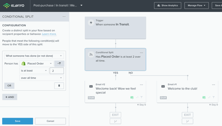 Klaviyo post-purchase flow 1