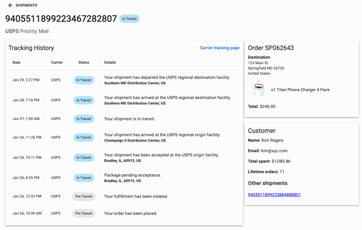 shipment details view