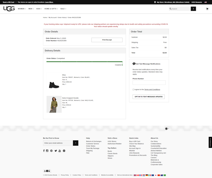 ugg order tracking page