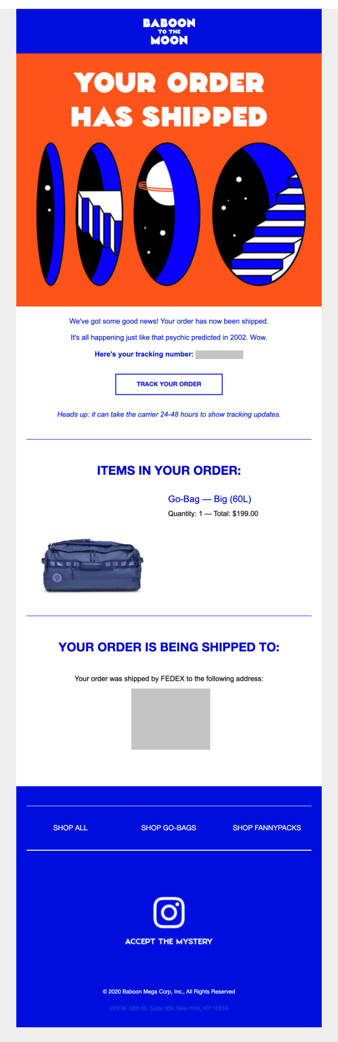 Baboon to the Moon Shipment Confirmation Apparel and Accessories Email Template 
