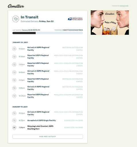 Comeeter Coffee Single-Column Tracking Page screenshot