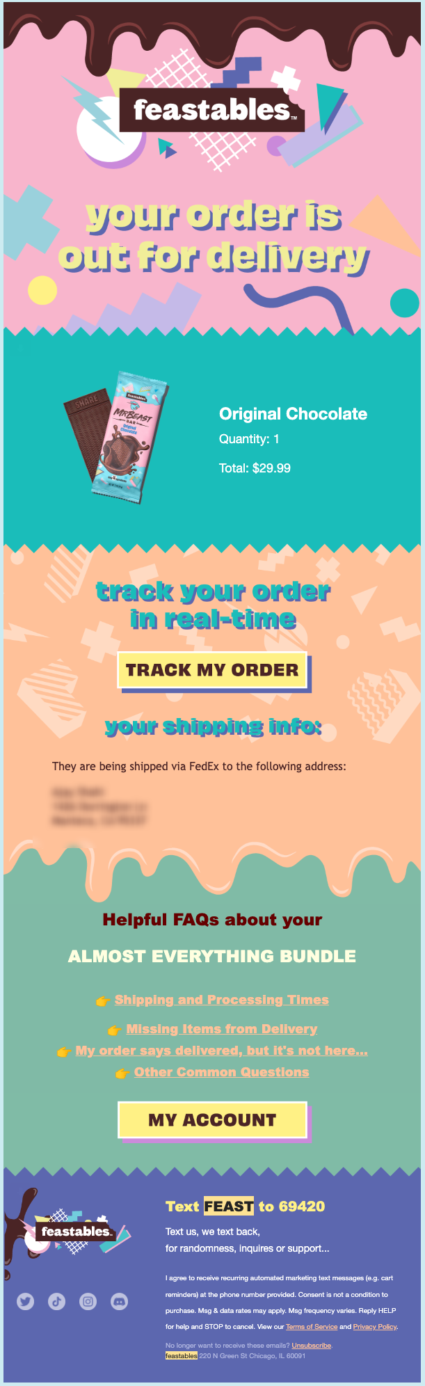Feastables Out for Delivery Notification Industry Email Template screenshot