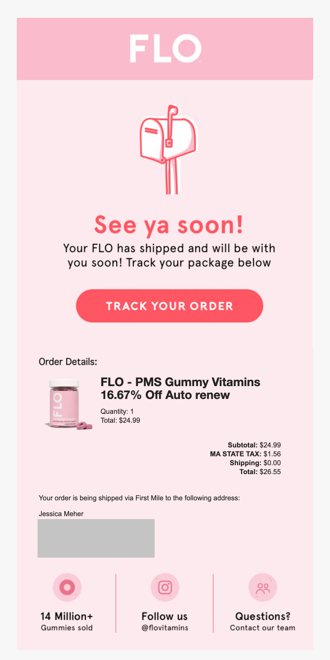 Flo Shipment Confirmation Supplements and Vitamins Email Template 