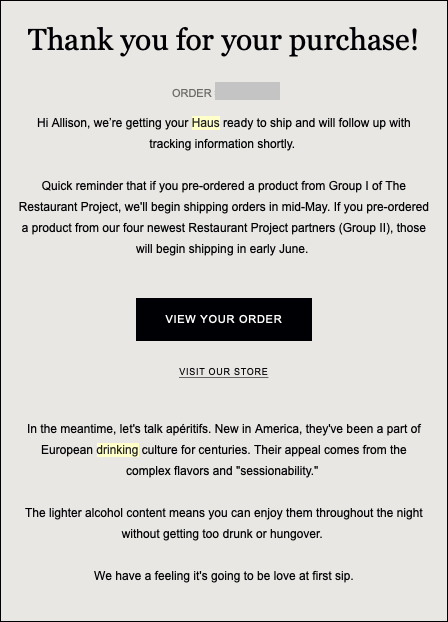 Haus Delayed Shipment Notification Food and Beverage Email Template 