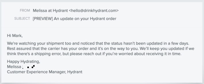 Hydrant Delayed Shipment Notification Food and Beverage Email Template 