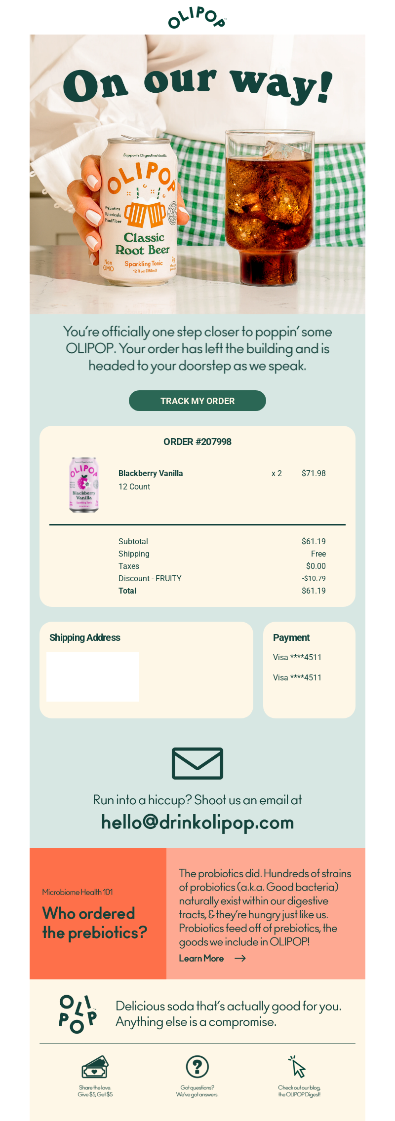 Olipop Shipment Confirmation Email Template