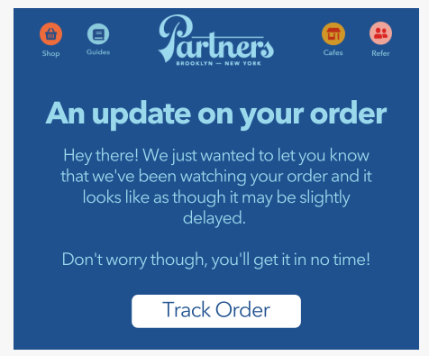 Partners Coffee Delayed Shipment Notification Email Template screenshot