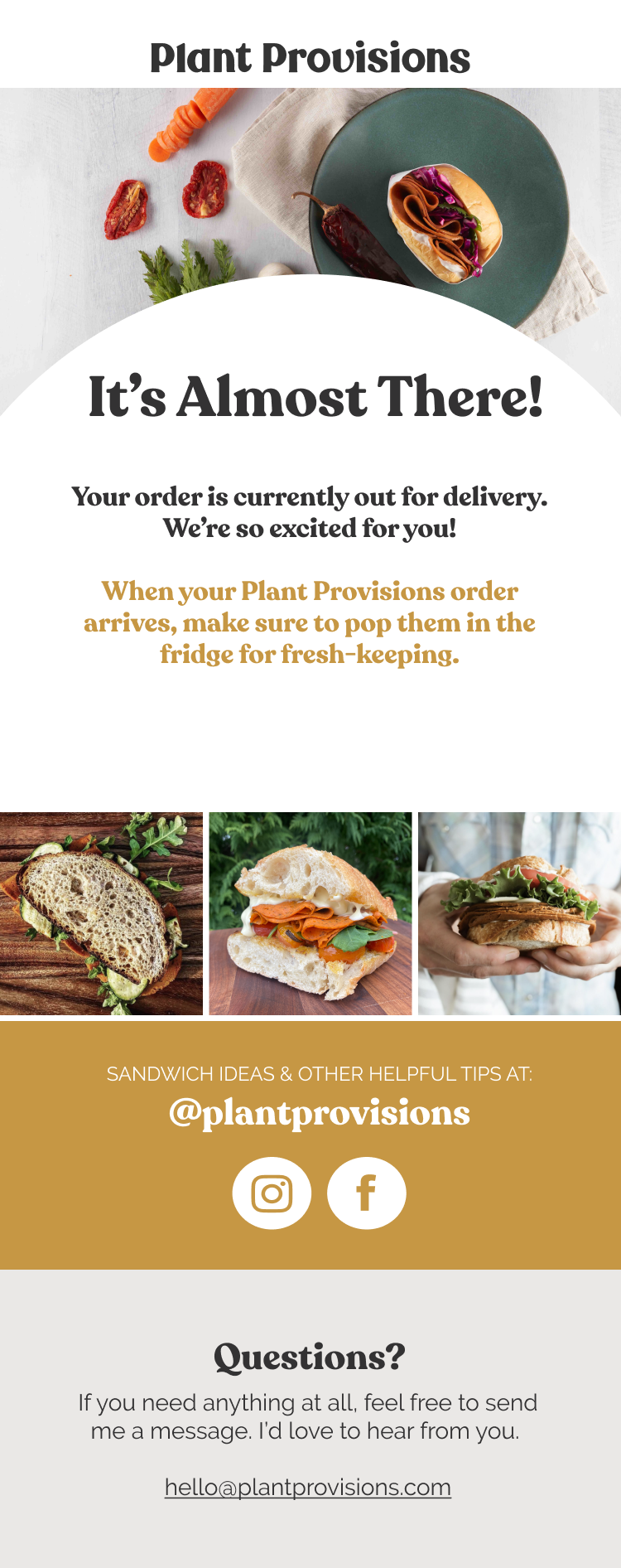 Plant Provisions Out for Delivery Notification Food and Beverage Email Template 