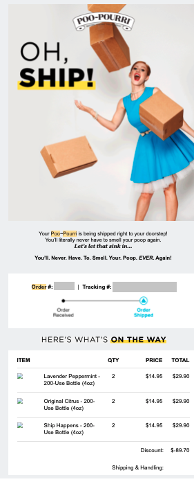 Poo Pourri Shipment Confirmation Email Template screenshot