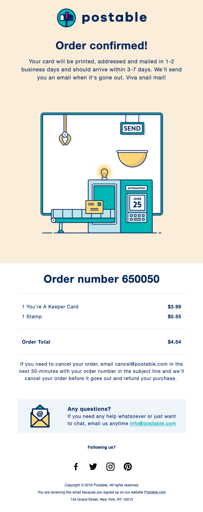 Postable Order Confirmation Email Template screenshot