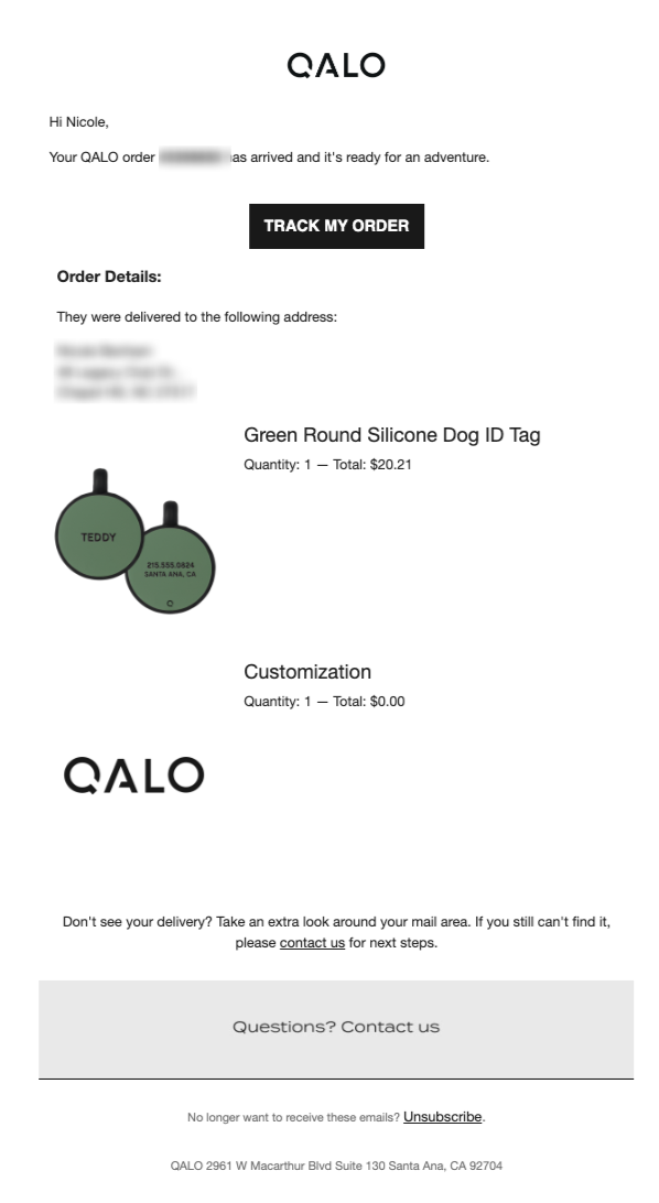 Qalo Delivered Notification Apparel and Accessories Email Template 