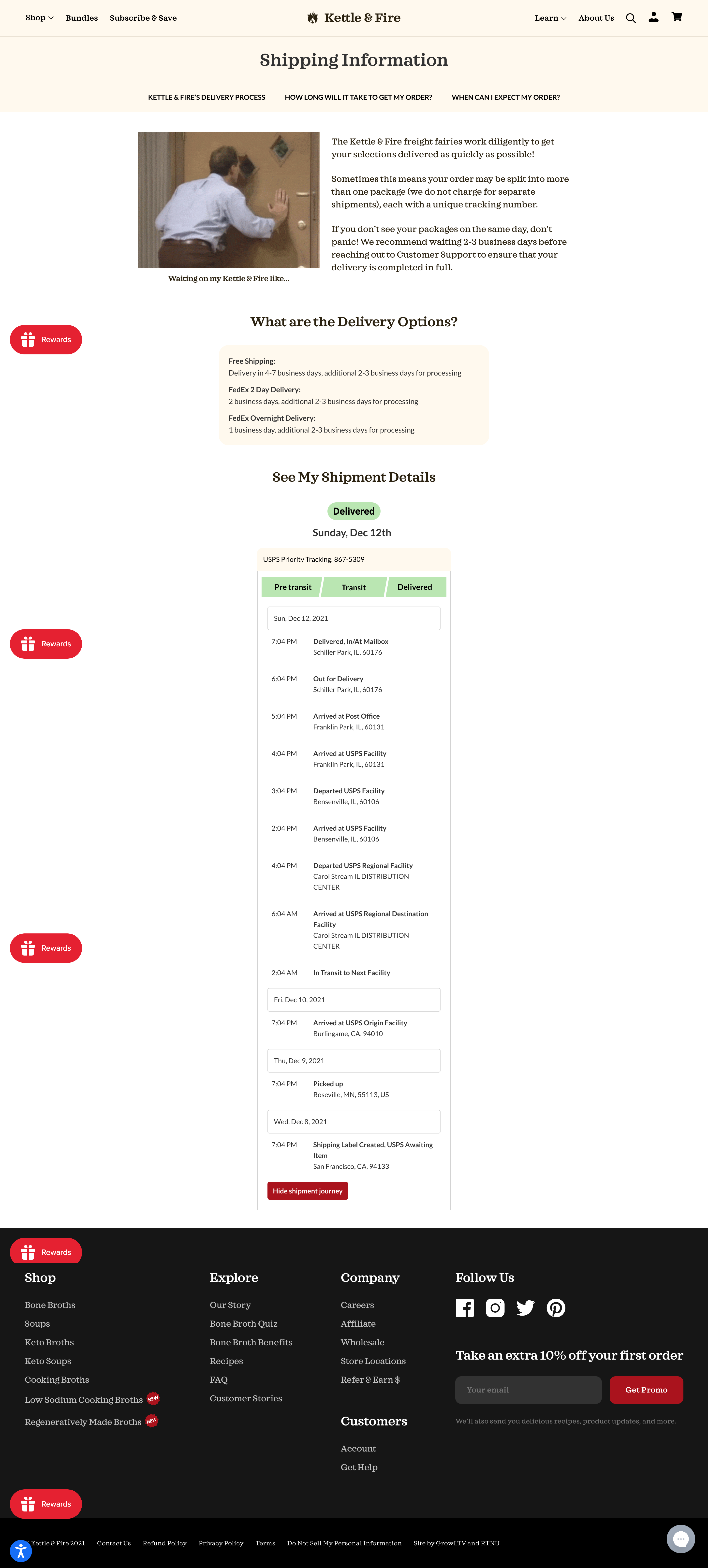 Kettle & Fire Single-Column Food and Beverage Tracking Page 