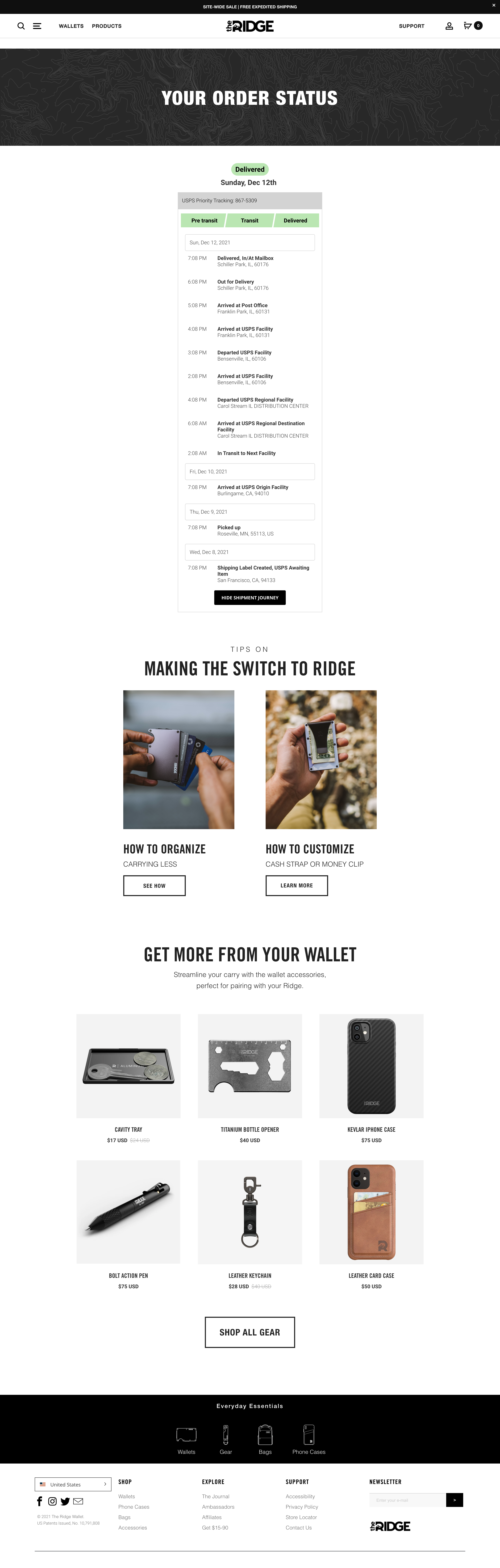 Ridge Wallet Single-Column Apparel and Accessories Tracking Page 