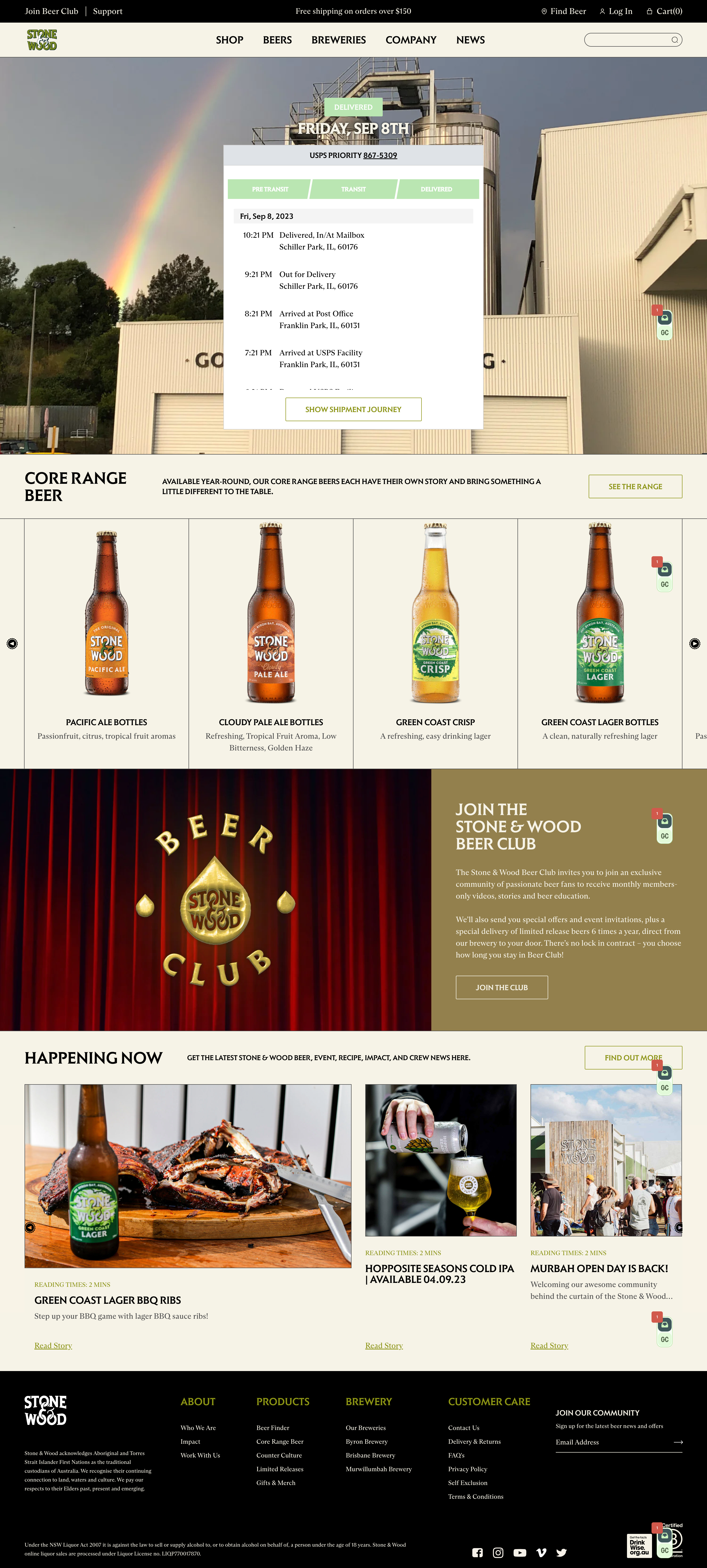 Stone & Wood Single-Column Food and Beverage Tracking Page 