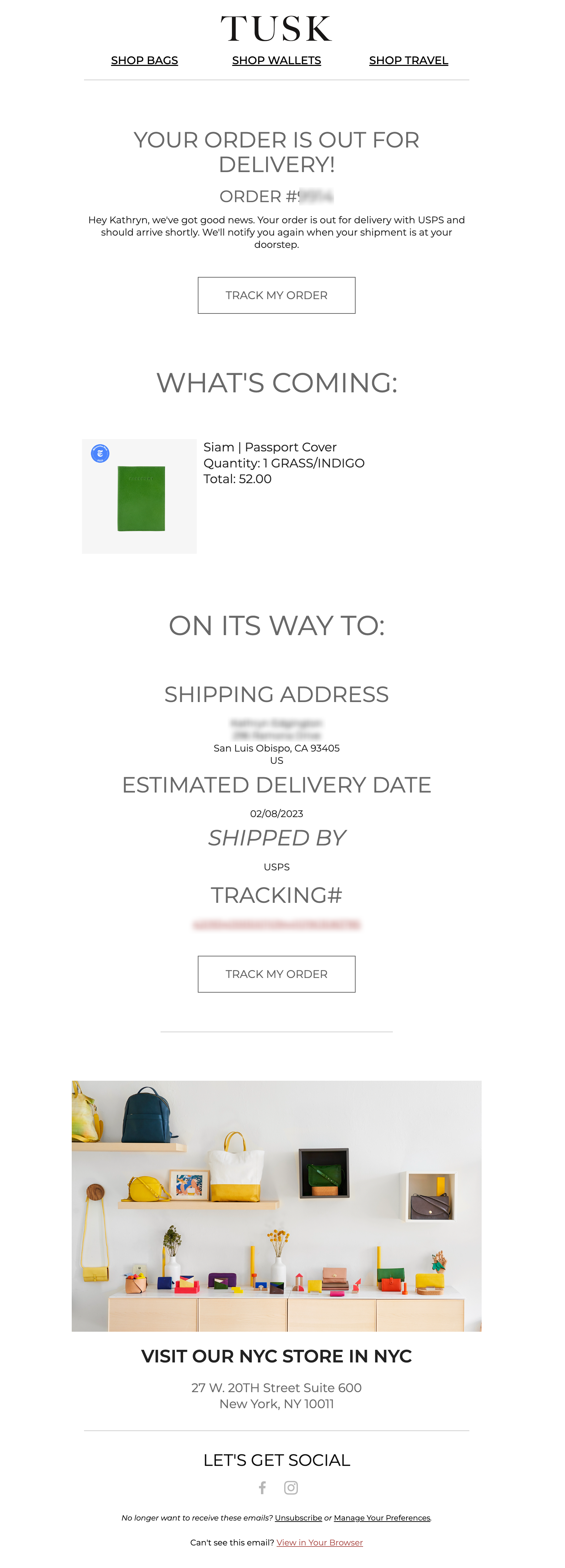 Tusk Out for Delivery Notification Industry Email Template screenshot